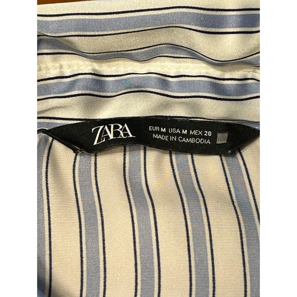 Zara Old Money Nautical Blue White Striped Satin Oversized Button Down Top - Picture 3 of 13